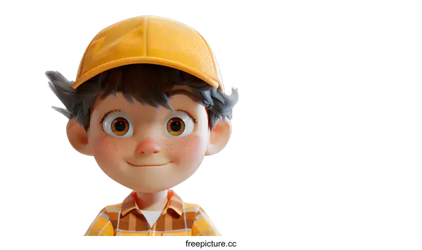 [Transparent Background PNG]3D rendering of a young boy wearing a yellow cap