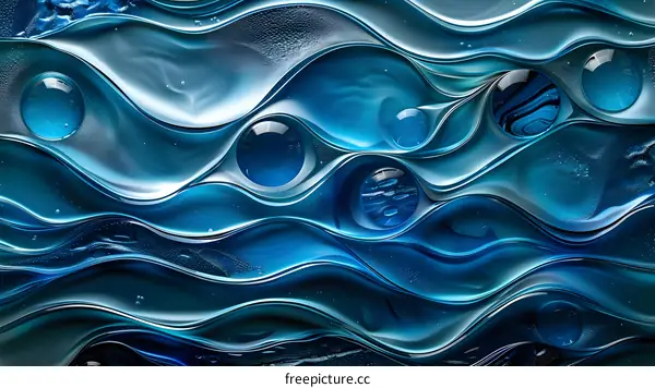 Abstract background with blue waves and bubbles