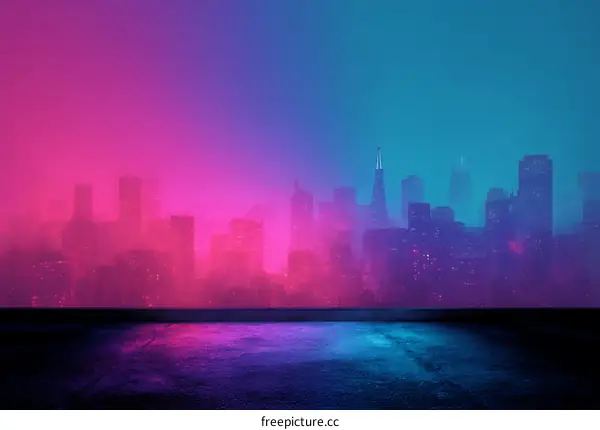 Neon City Skyline at Nighttime Scene