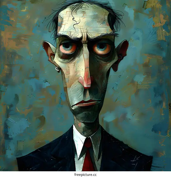 A painting of a man with a red tie