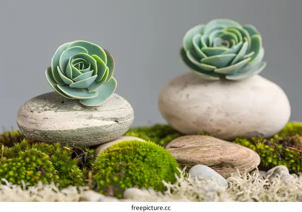 Succulents on Rocks and Moss