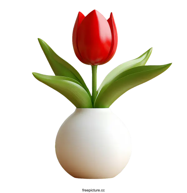 [Transparent Background PNG]Red Tulip in a White Vase