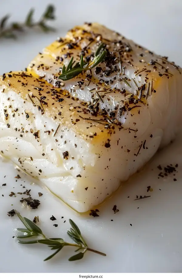 Seasoned Cod Fish on a White Plate