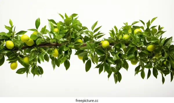 Green leaves and yellow lemons hanging on a branch