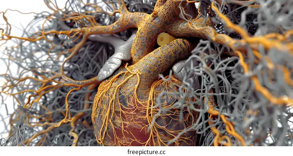 Detailed Illustration of Human Heart with Blood Vessels