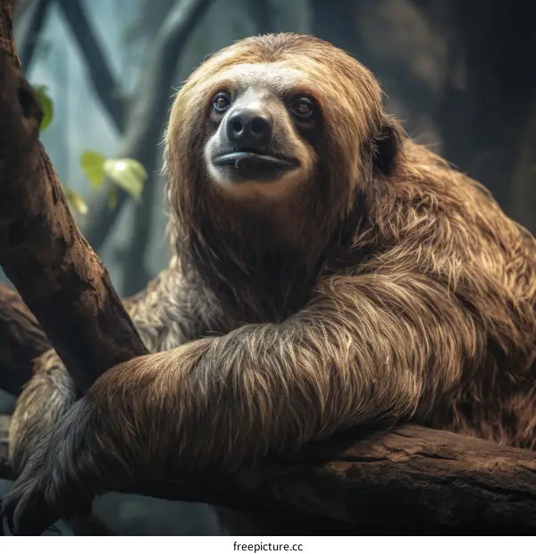 A Sloth Hanging on a Tree Branch in the Rainforest