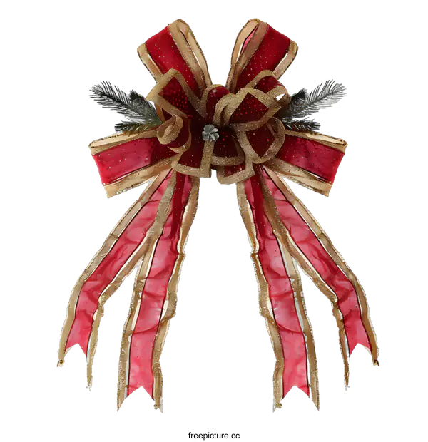 [Transparent Background PNG]Red and Gold Christmas Bow