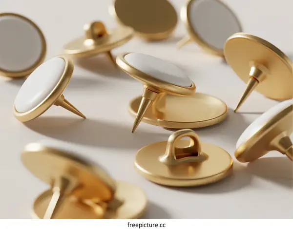 Golden Push Pins with White Heads Arranged in a Group