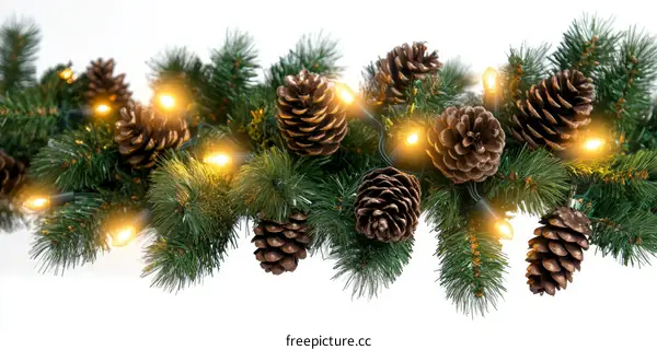 Christmas Garland with Pinecones and Lights