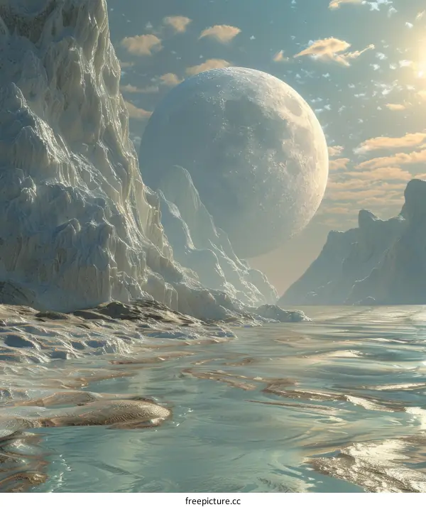 Frozen Moon Landscape with Giant Moon