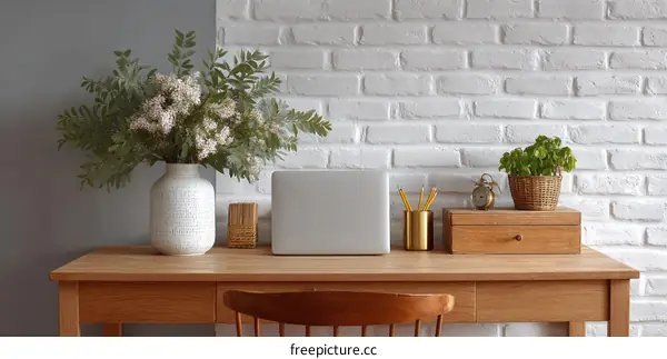 Cozy Home Office Workspace with Natural Decor