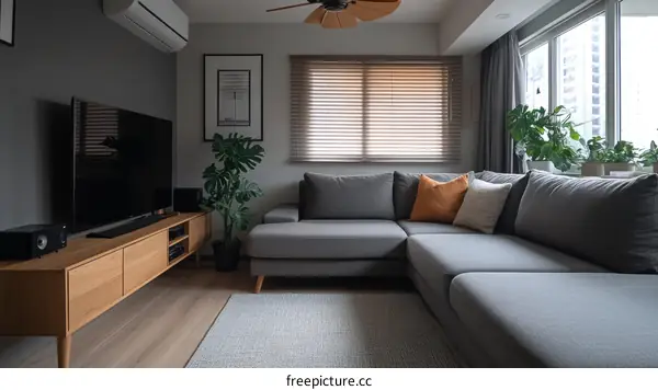 Modern Living Room Interior Design with Gray Sofa