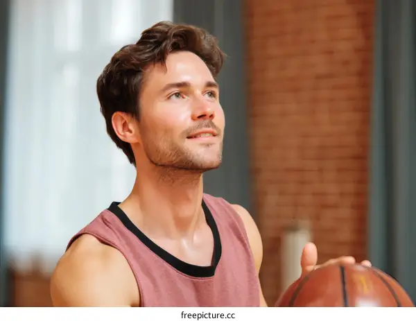 Caucasian Man Playing Basketball in Gym
