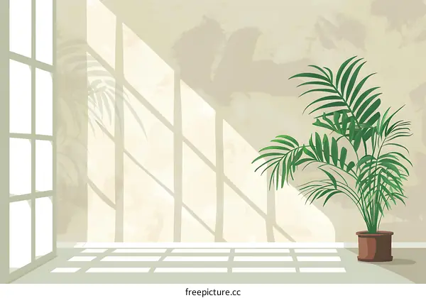 Minimalist Living Room with Sunlight and Palm Tree