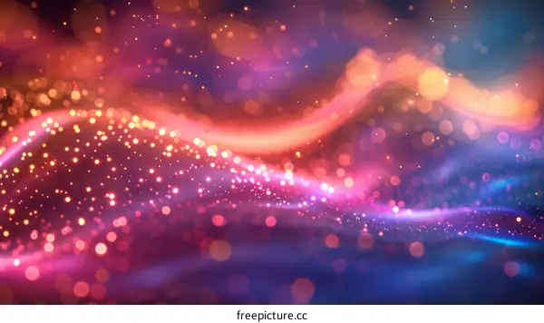 Colorful glowing particles form beautiful flowing waves