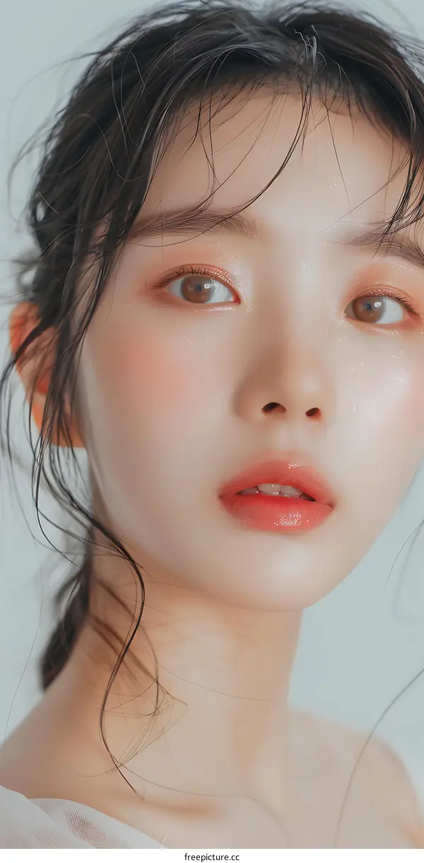 Closeup Portrait of Asian Woman with Soft Makeup