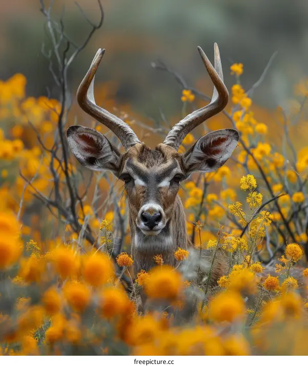 Barbary Sheep Among Flowers