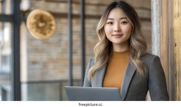 Confident Asian Woman with Laptop