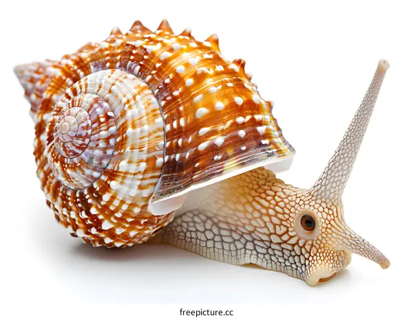 Close-up of a snail on a white background