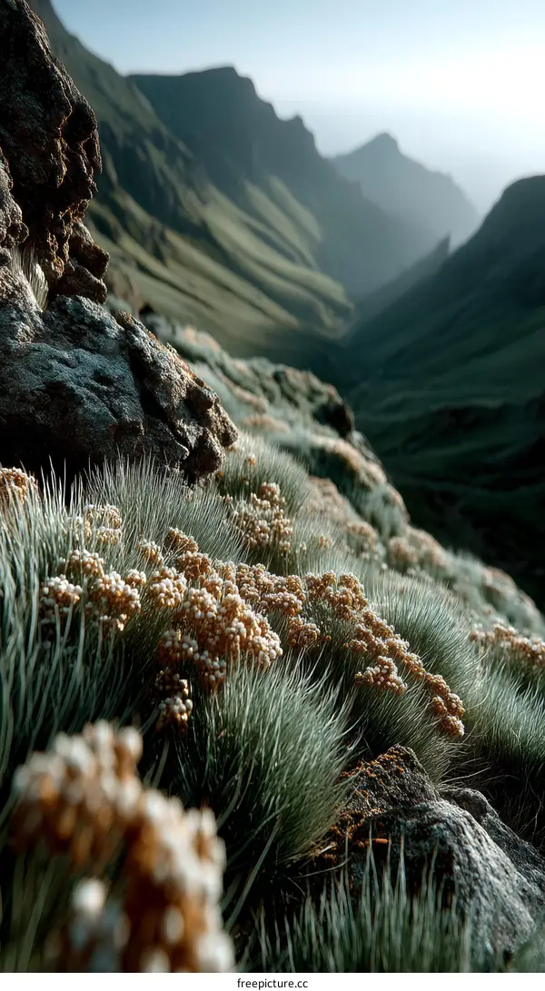 Mountain Valley Landscape with Wildflowers