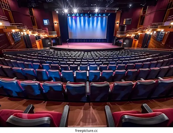 Empty Auditorium Seats with Stage in Background