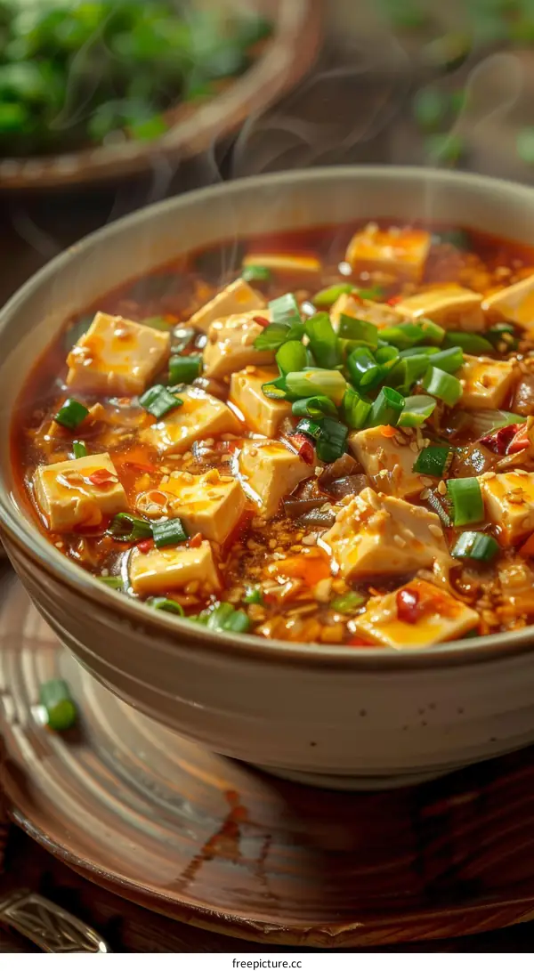 Mala tofu in a white bowl