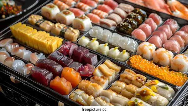 A variety of sushi and sashimi