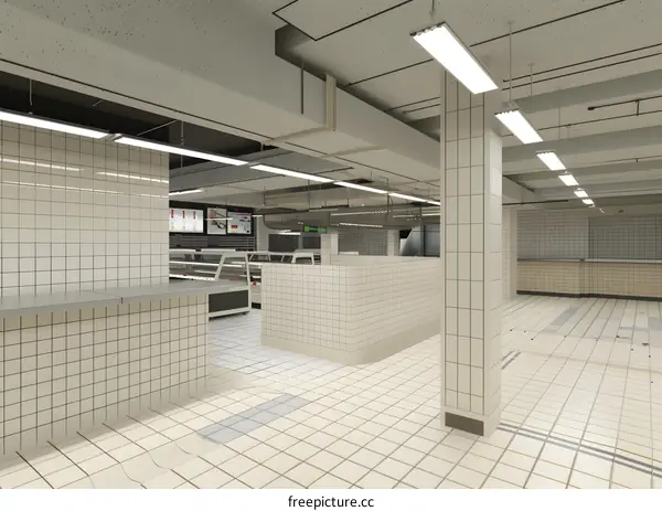 Modern White Tile Interior Design Of A Restaurant