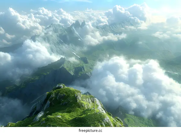 Fantasy landscape with mountains and clouds