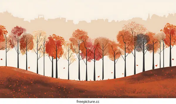 Autumn Trees Landscape Illustration with City Skyline