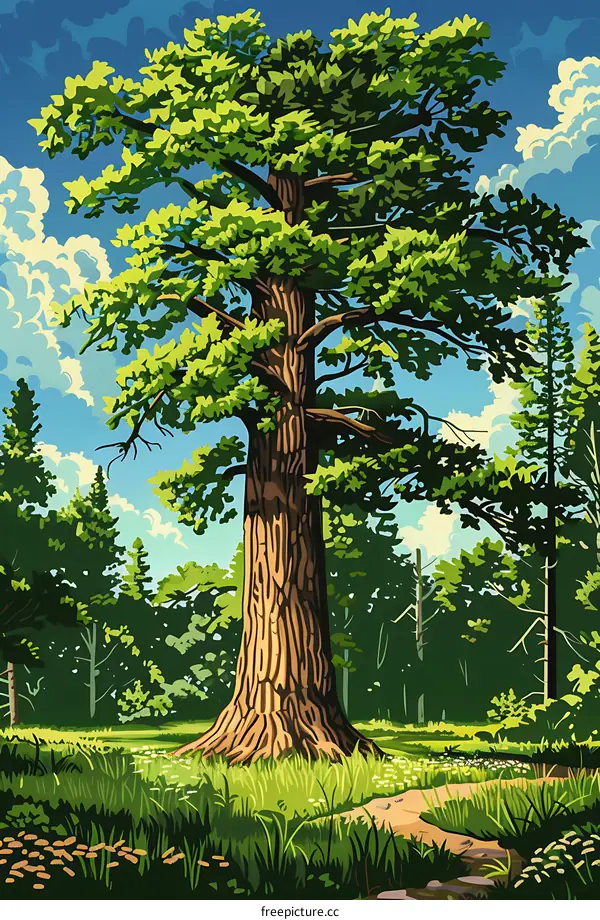 Tall Tree in Forest Illustration