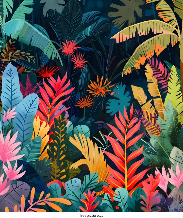 Colorful Tropical Leaves Illustration
