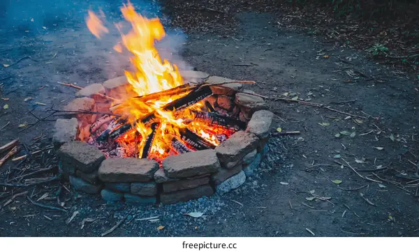 Campfire in Outdoor Stone Circle