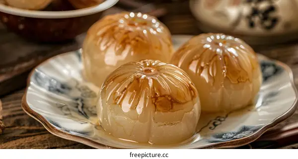 Close Up of Three Chinese Desserts on a Plate
