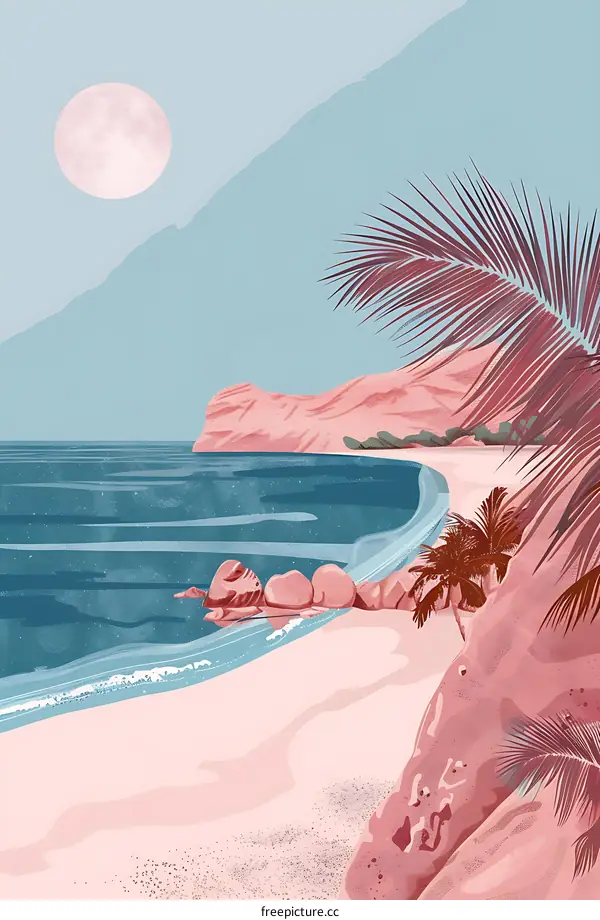 Pink Beach Landscape Illustration