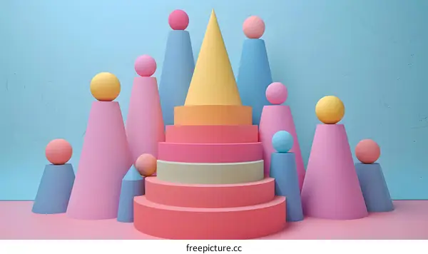 3D rendering of abstract geometric shapes with pastel colors