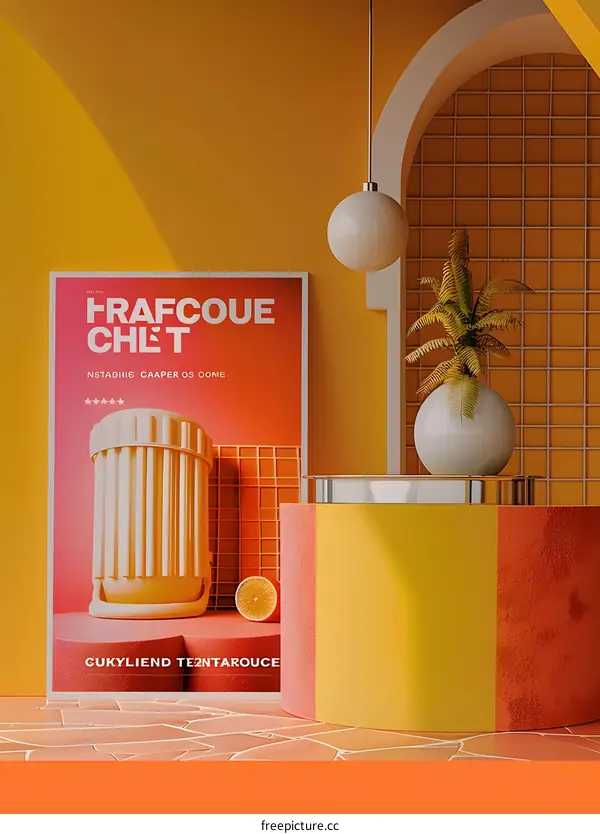 Abstract Minimalist 3D Interior Design with Colorful Shapes and Geometric Patterns