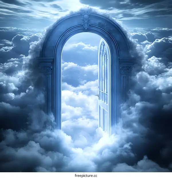 Open Door to Heaven with Clouds