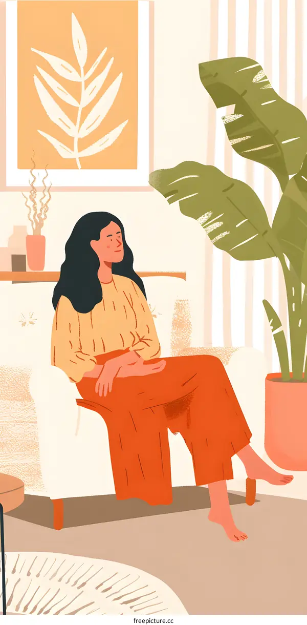 Woman Relaxing On Couch At Home With Plants