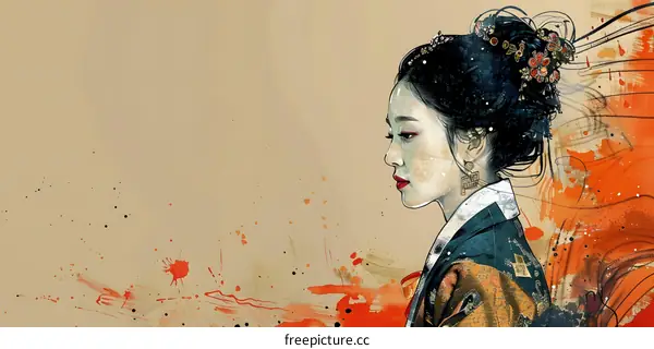 An illustration of a woman in a hanbok