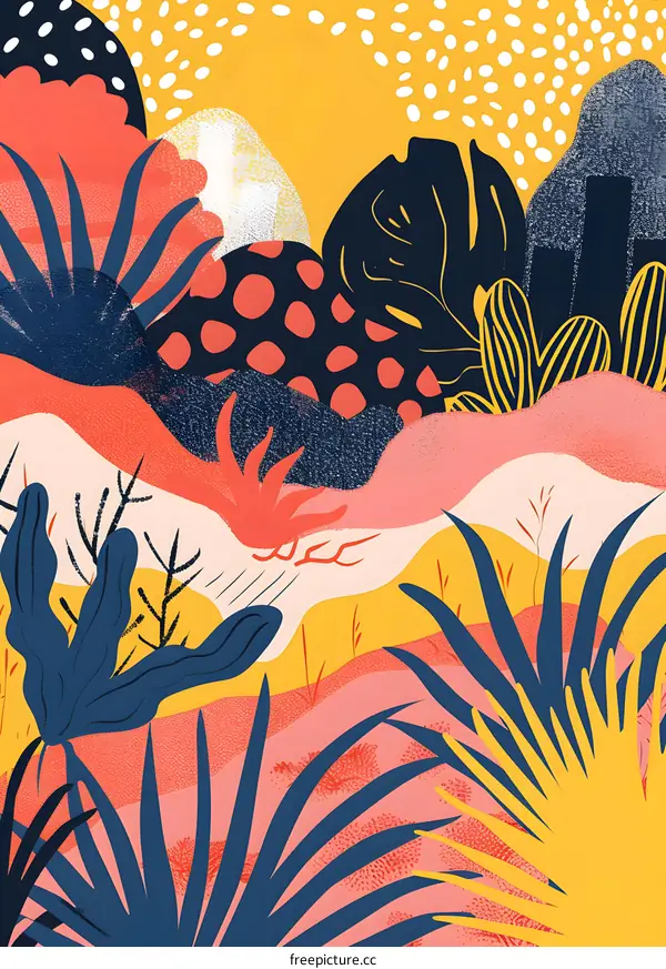 Abstract Tropical Pattern with Blue and Yellow Colors