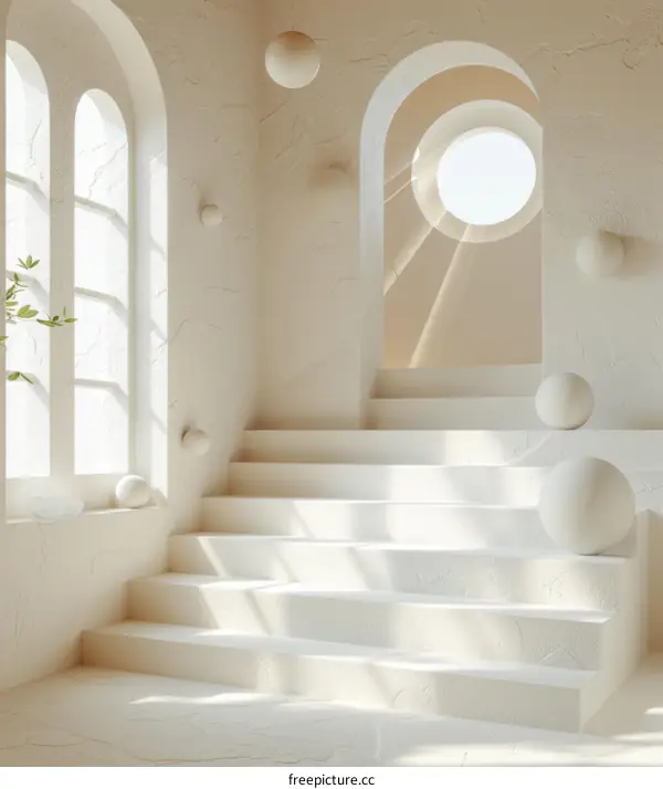 Modern Minimalist Stairway Illustration with Soft Light