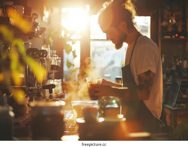 Barista making coffee in a coffee shop