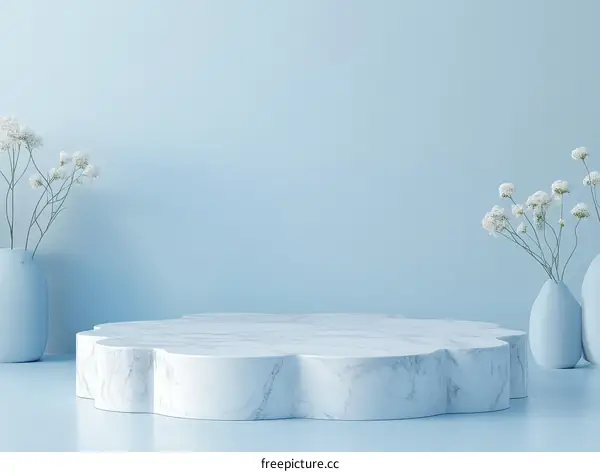 Pastel Blue Marble Display Podium with Flowers
