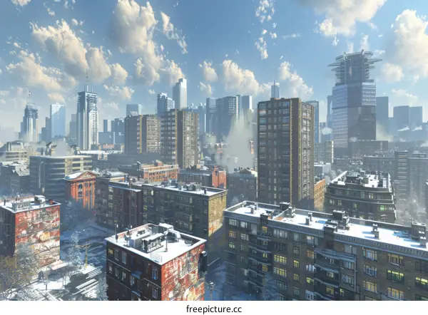 Snowy Cityscape Aerial View Illustration