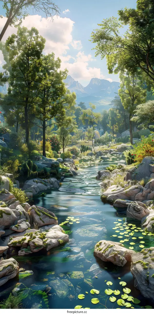 Rushing River in Lush Green Forest