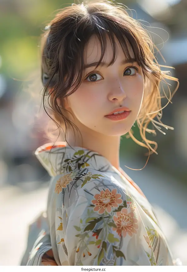 Young Asian Woman in Traditional Kimono