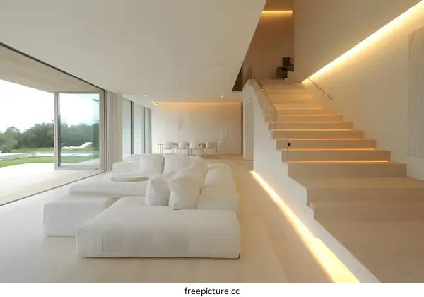 Modern Interior Design with White Sofa and Stairs
