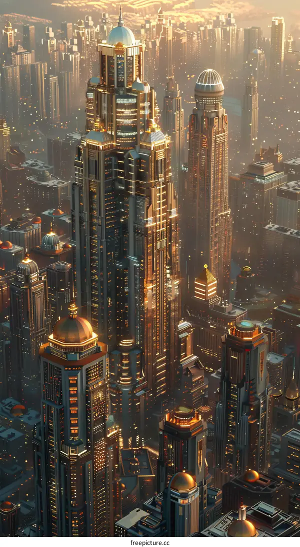 Futuristic City Skyline Aerial View Illustration