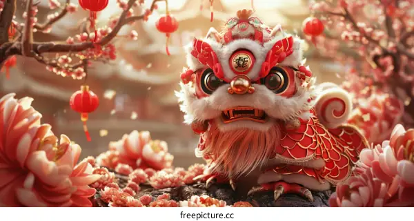 Chinese New Year Lion Dance Costume in Spring
